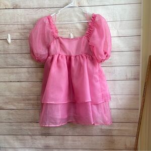 NEW WITH TAGS CHELSEA & VIOLET OFF SHOULDER BABY DOLL MINI DRESS IN PINK ORGANZA